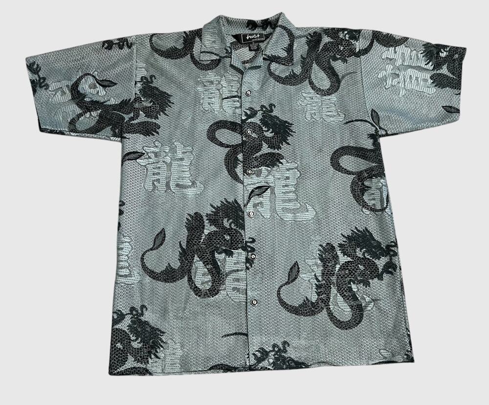 Trust Couture Collection Mens Mesh Button Up Shirt Size XL Dragon Sheer Rave